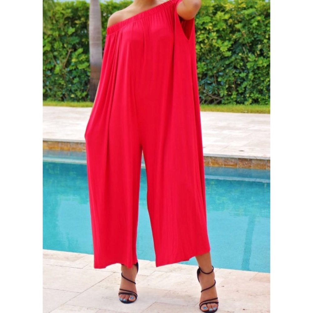 Red Off Shoulder Jumpsuit